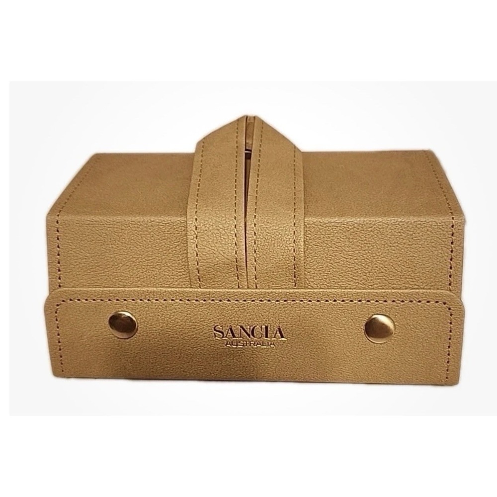SANCIA AUSTRALIA Triple Eyeglass Holder Case Tan Faux Leather Holds 3 Sunglasses